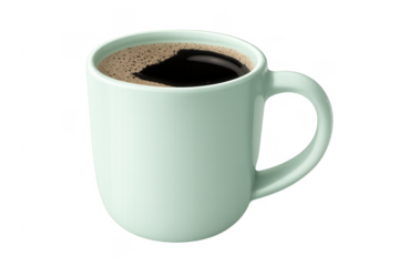 Coffee mug with hot black beverage on transparent background