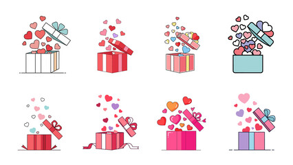 Valentine Gift Box Illustration, Love Heart Vector, Romantic Present Design, Valentine Day Clipart, Cute Gift Box, Love Icons Set, Holiday Graphics