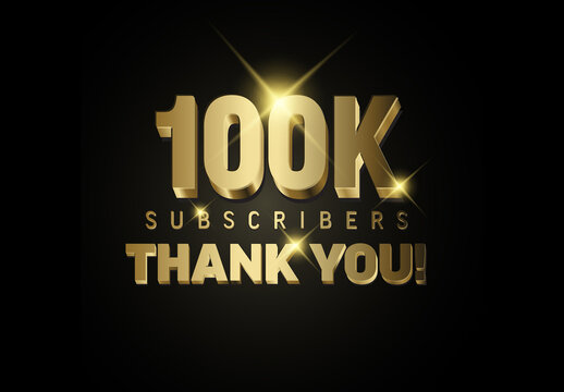 100K Subscribers Thank You! Golden Text with Starbursts on Dark Background