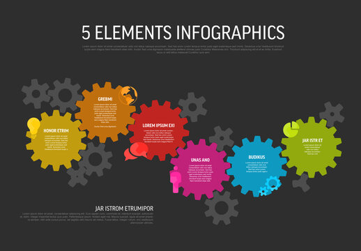 Business Infographic Template with Interlocking Colorful Gears and Icons