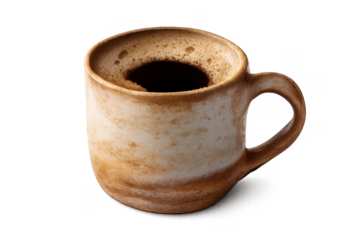 Rustic ceramic mug showing black coffee with foam