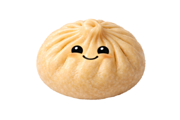 A smiling dumpling with a happy face on a black background