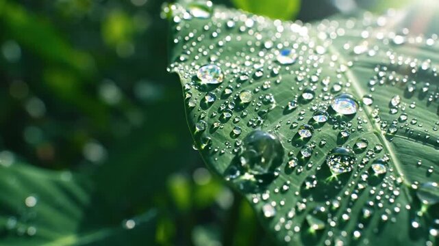 Refreshed Foliage Macro With Water Pearls, Lush Greenery, And Clean Atmosphere, Freshness
