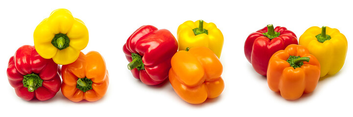 Multicolored bell peppers on a white background. Red, orange and yellow bell peppers. High quality photo © Светлана Гуркова