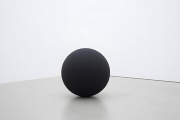 Black matte sphere on gray surface with cable, minimalist setup