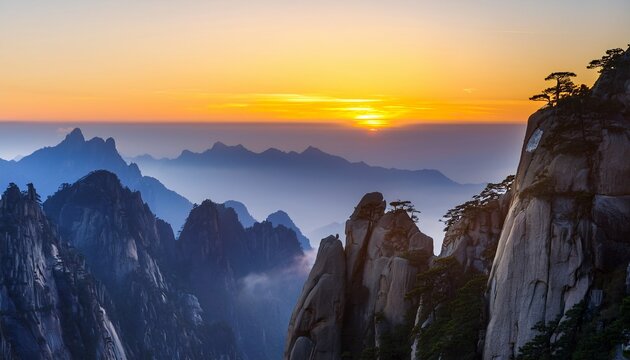 early morning sunrise in the huangshan mountains - Powered by Adobe