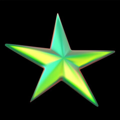 Obraz premium Green holographic sparkle star 3D vector, Y2K chrome five-pointed star iridescent effect, realistic shine space emoji