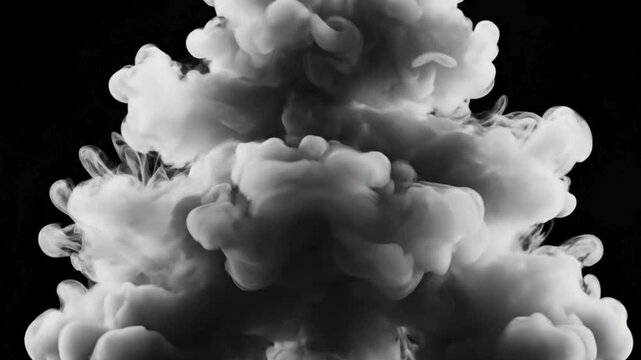 Abstract white smoke explosion on black background dynamic swirling cloud effect for design atmospheric texture element