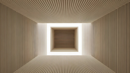 A blurred view of a beige tunnel with a square opening