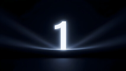 Glowing number one in dark background with light beams