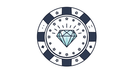 Stylized casino chip with a sparkling diamond icon in the center surrounded by stars on a clean white background for gambling themes.