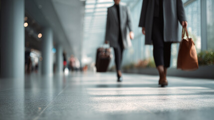 Business Traveler in Airport Terminal with Luggage and Shopping Bag, Focused and