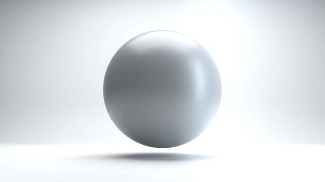 Abstract gray sphere growing and rotating in a white studio environment with subtle lighting