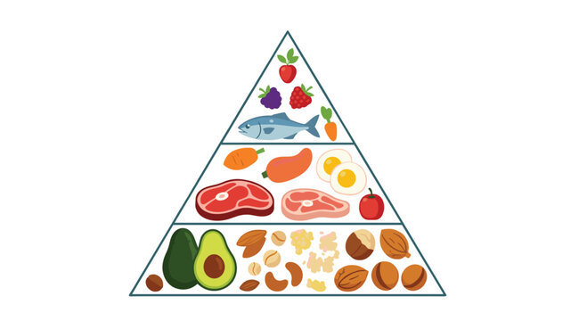 Colorful ketogenic diet food pyramid illustration showing healthy fats, proteins, and low carb foods for nutritional guidance.