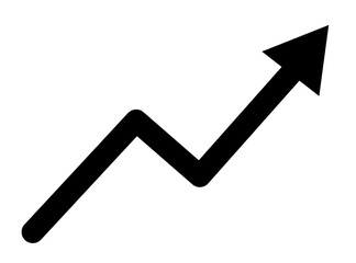 Black upward zigzag arrow icon for growth, increase, positive, business, trend, analytics and progress concept