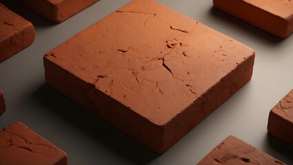 Single Red Clay Brick on Gray Background