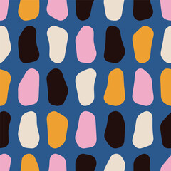 Abstract Seamless Pattern With Rounded Abstract Shapes. Simple and Playful Spots Grid Texture. Cute Background with organic shapes in multiple colors