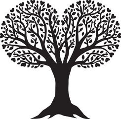 Obraz premium Black Silhouette of a Tree with Heart Shaped Leaves