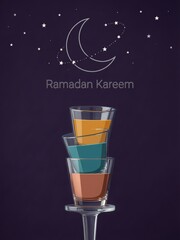Elegant ramadan kareem illustration with moon, stars, and refreshing stacked drinks