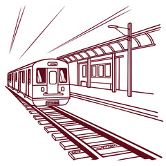 Modern train arriving at station