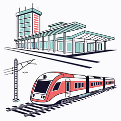 Modern train station with arriving train