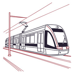 Modern tram traveling on rails