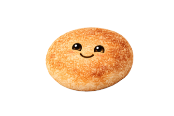 A smiling bread roll with a happy face on a black background