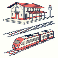 Train station with arriving train