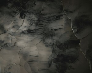 Close up abstract textured surface with swirling dark grey and light grey patterns and fine cracks resembling dried mud or rock formations with dramatic lighting creating depth and shadow