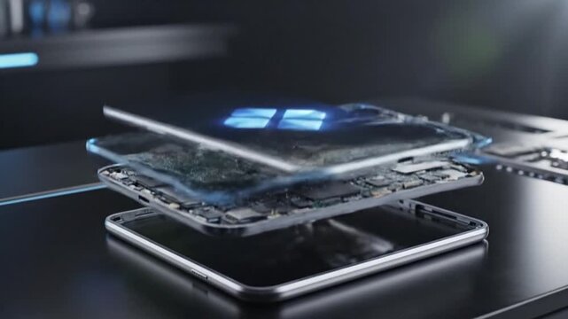 3D Render Smartphone Components Exploded View, Technology Innovation Concept