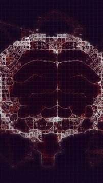 Vertical video: Dark frame fading brain scan rising lines tracing gaps tilting pulsing on grid scan