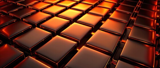 Metal squares pattern Orange gold chrome metallic close-up texture.
