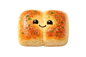 A cute piece of bread with a smiley face on a black background