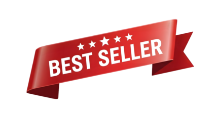 Red best seller ribbon banner isolated on transparent background