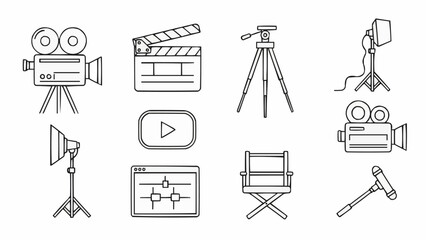 Obraz premium Collection of film and video production equipment icons.