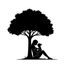Mother Kneeling to Hug Child Silhouette Vector on White Background