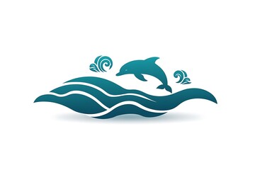 Fototapeta premium Teal dolphin jumping ocean waves conservation eco friendly symbol