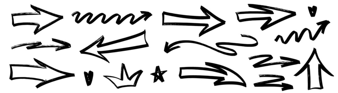 Sketchy underline built from marker and pen lines to highlight text. The underline mixes marker roughness and pen detail, supported by an arrow that reinforces highlight via arrow.