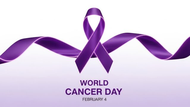 World cancer day february 4 with purple ribbon awareness symbol on gradient background