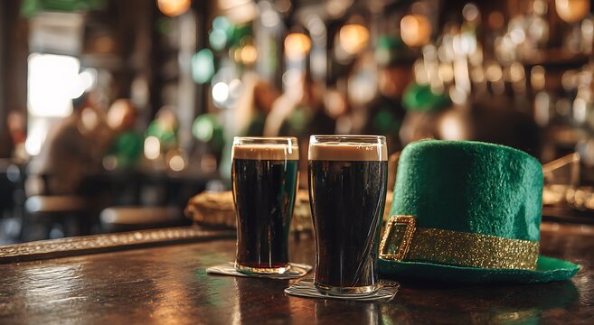 st patrick s day celebration with beer and hat on bar