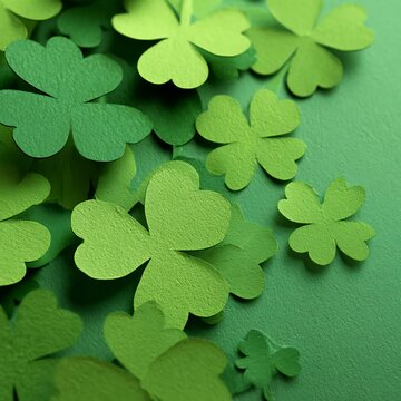 a bunch of green shamrocks on a green background