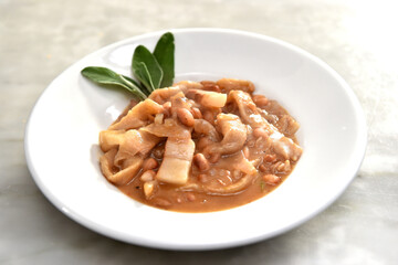 Sagne con I fagioli or pasta whit beans is typical food from Abruzzo and Molise region in Italy