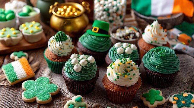 st patrick s day cupcakes and cookies with green frosting