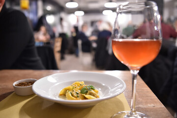 Agnolotti di carne or meat agnolotti is typical food from Bologna and Emilia Romagna region in Italy