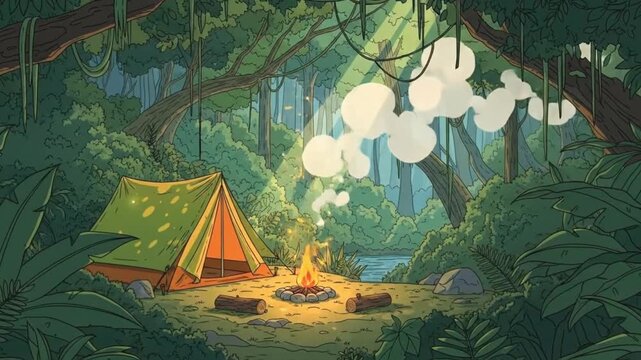 Jungle Camping Scene Animated Background