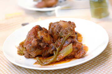 Coda alla vaccinara or oxtail stew is typical food from Rome and Lazio region in Italy