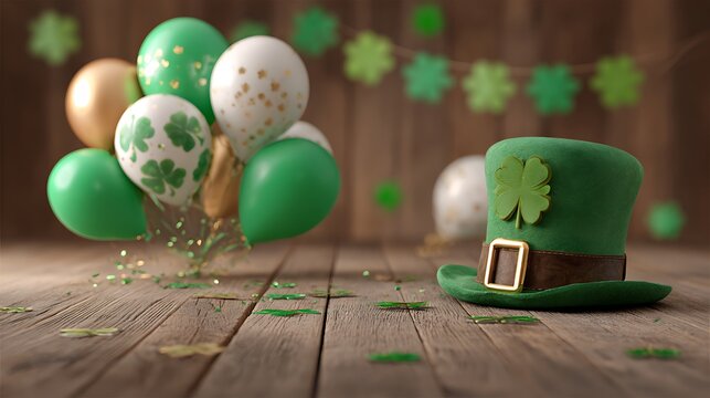 st patrick s day celebration with green hat and balloons