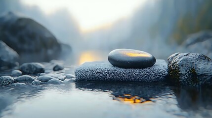 Spa stone on towel in hot spring.