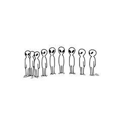 Obraz premium Aliens Standing in Line Isolated on White Background