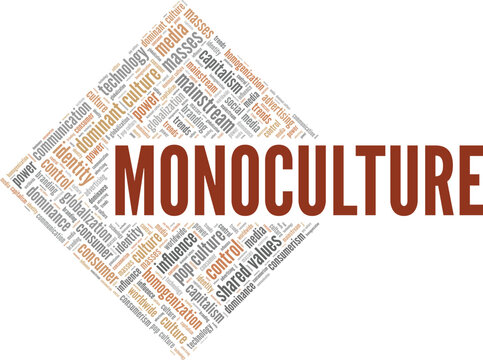 Monoculture word cloud conceptual design isolated on white background.